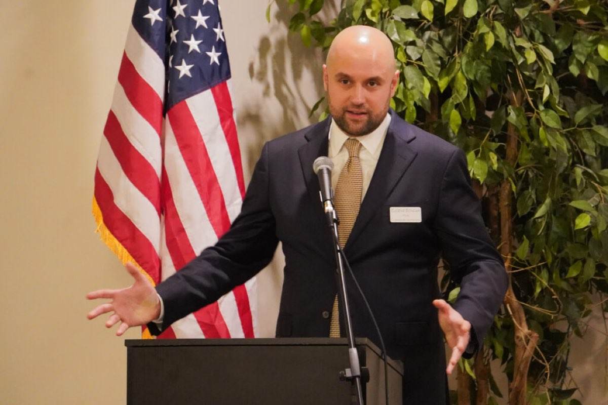 Eugene Bondar speaking at a candidate forum